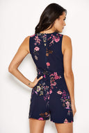 Navy Floral Tie Waist Playsuit