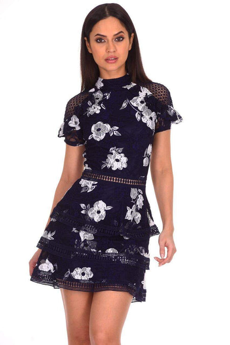 Navy Flower Detail Lace Dress