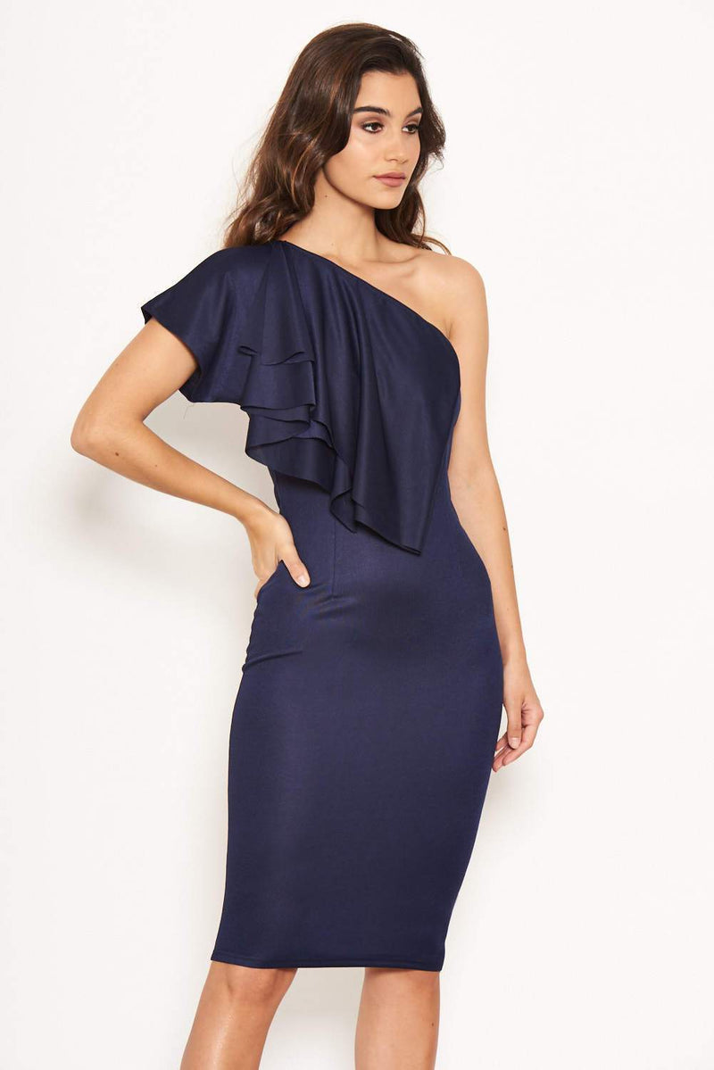 Navy Frill Front Bodycon Dress