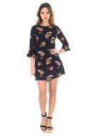 Navy Frill Sleeve Floral Printed Dress