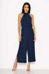 Navy High Neck Culotte Jumpsuit