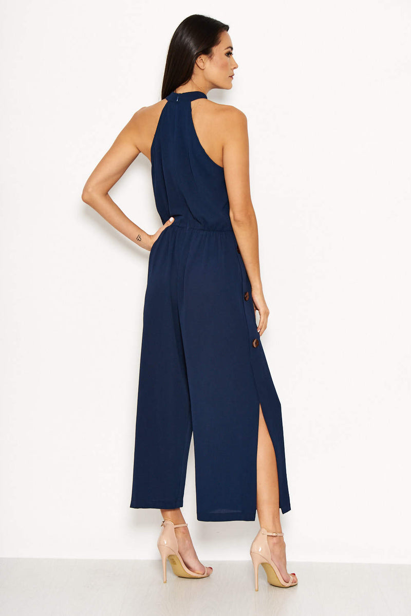 Navy High Neck Culotte Jumpsuit