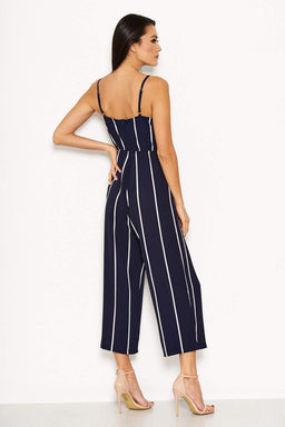 Navy Striped Cut Out Waist Jumpsuit