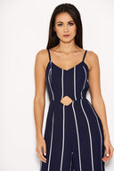 Navy Striped Cut Out Waist Jumpsuit