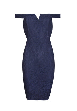Navy Lace Bardot Midi Dress
