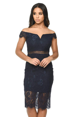 Navy Lace Bodycon Dress With Notch Front