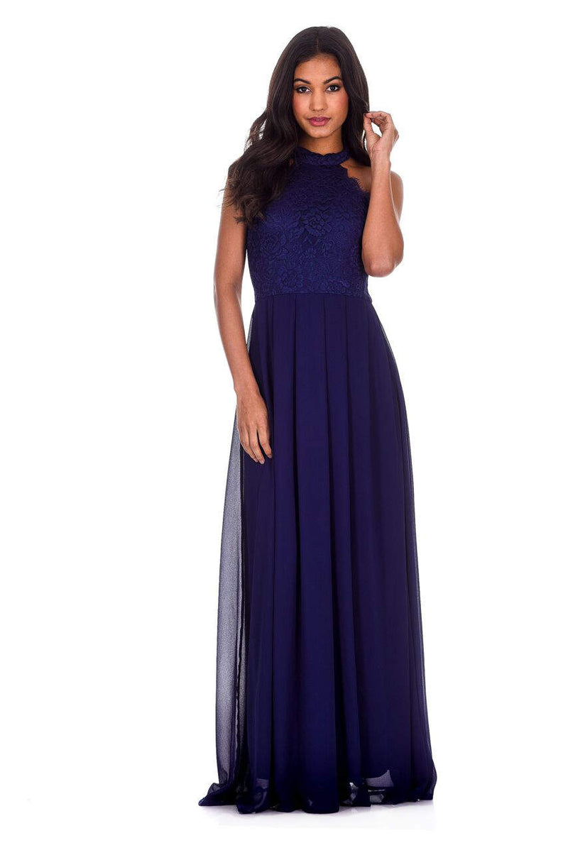 Navy Lace Choker Neck Maxi Dress