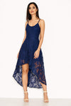 Navy Lace Dress With Waterfall Skirt