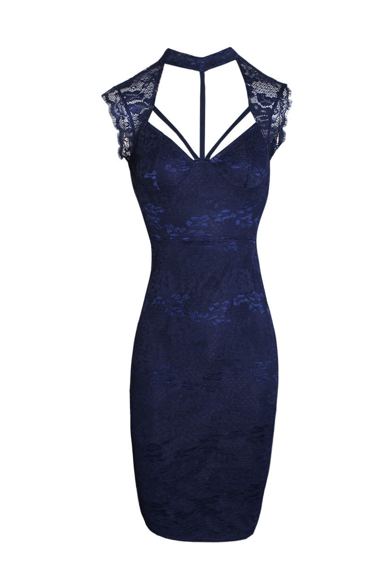 Navy Lace Harness Detailing Midi Dress