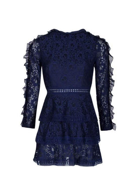 Navy Lace Tiered Mini Dress