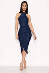 Navy Lace Wrap Dress