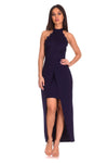 Navy Lace Wrap Over Dress