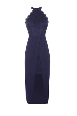 Navy Lace Wrap Over Dress