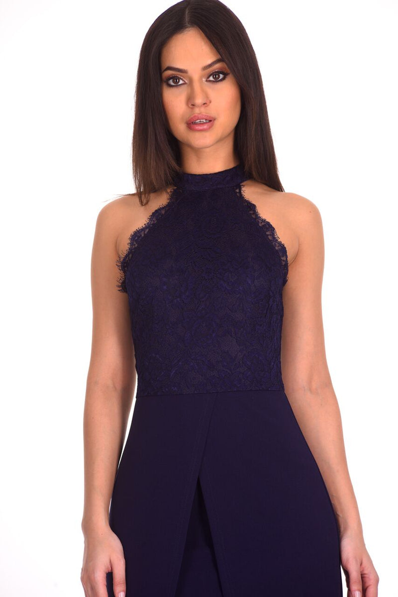 Navy Lace Wrap Over Dress