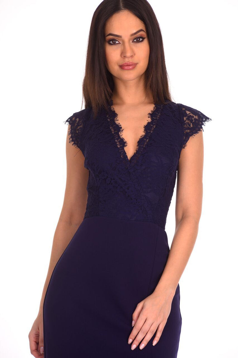 Navy Lace Wrap Over Maxi Dress