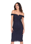 Navy Lace Bardot Midi Dress