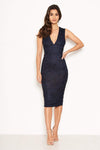 Navy Midi Dress With Lace Contrast Front