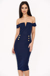 Navy Notch Button Front Dress