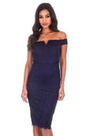 Navy Notch Front Lace Detail Midi Dress