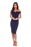 Navy Notch Front Lace Detail Midi Dress