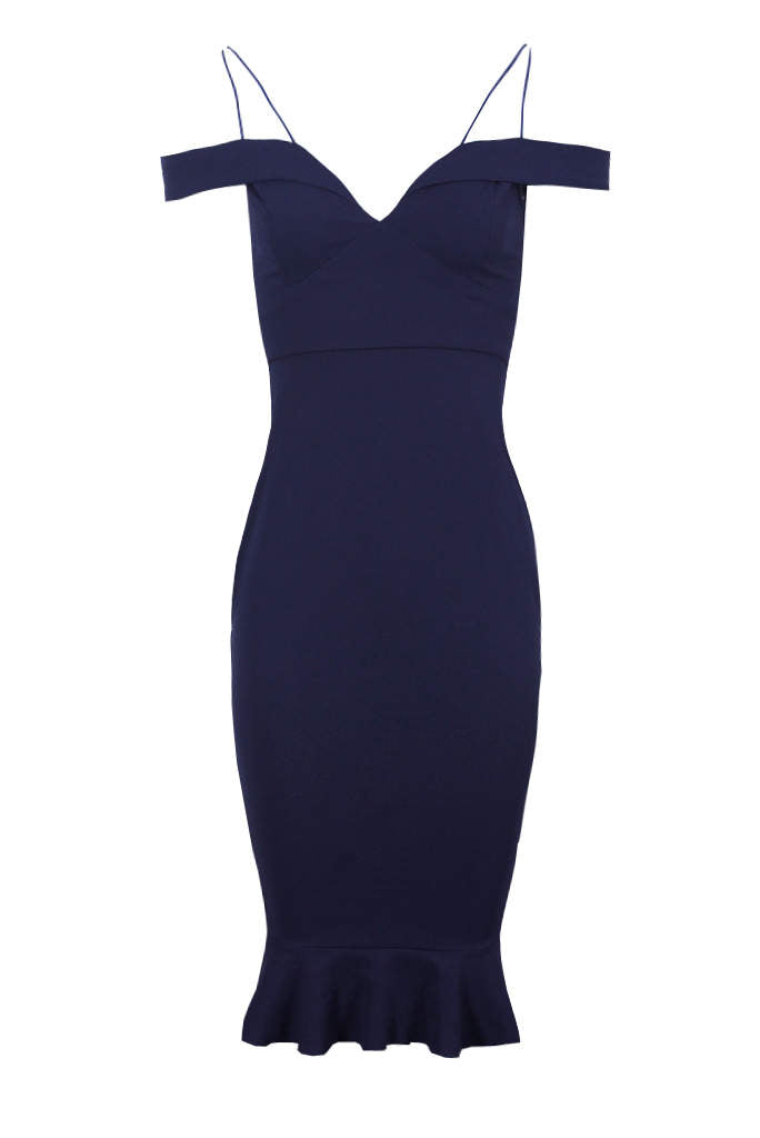 Navy Off The Shoulder Strappy Fishtail Dress