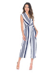 Navy Pinstripe Wrap Front Culotte Jumpsuit