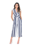 Navy Pinstripe Wrap Front Culotte Jumpsuit