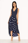 Navy Polka Dot Asymmetric Dress