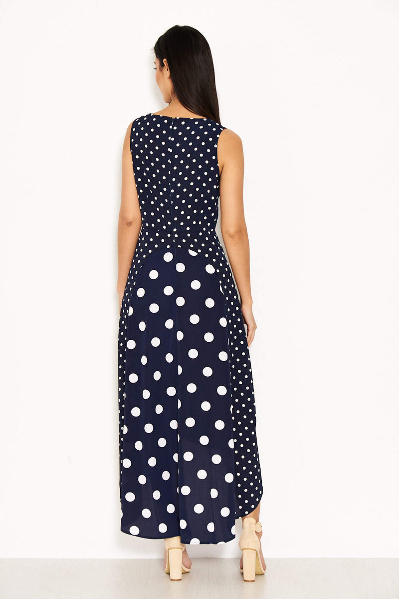 Navy Polka Dot Asymmetric Dress