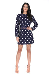 Navy Polka Dot Crochet Waist Skater Dress