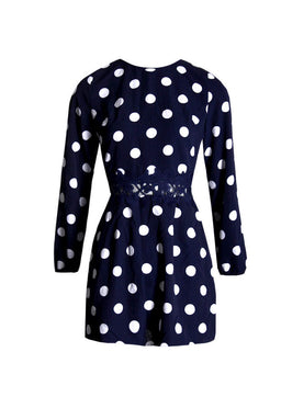 Navy Polka Dot Crochet Waist Skater Dress