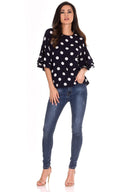 Navy Polka Dot Frill Sleeve Top