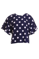 Navy Polka Dot Frill Sleeve Top