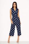 Navy Polka Dot Tie Waist Jumpsuit