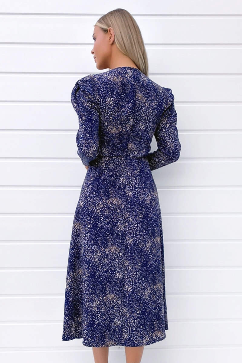 Navy Printed Split Leg Midi Dress