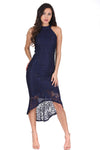 Navy Racer Neck Lace Fish Tail Dress