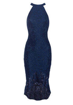 Navy Racer Neck Lace Fish Tail Dress