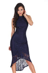 Navy Racer Neck Lace Fish Tail Dress