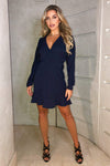 Navy Ruched Cuff Wrap Dress