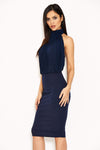 Navy Ruched Front Halterneck Dress