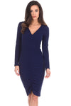 Navy Ruched Sleeved Dress