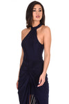 Navy Ruched Wrap Over Dress