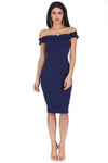 Navy Ruffle Bardot Midi Dress