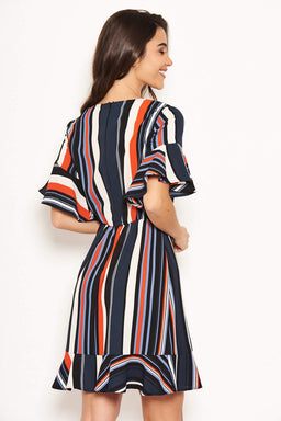 Navy Striped Wrap Dress