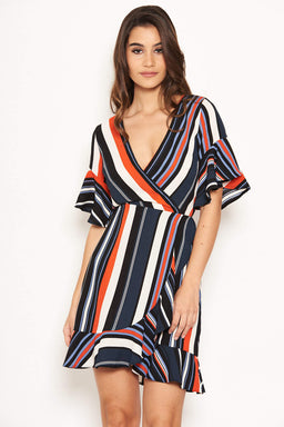 Navy Striped Wrap Dress