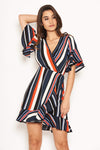 Navy Striped Wrap Dress