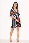 Navy Striped Wrap Dress