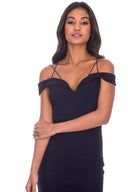 Navy Strappy Off The Shoulder Side Split Maxi Dress