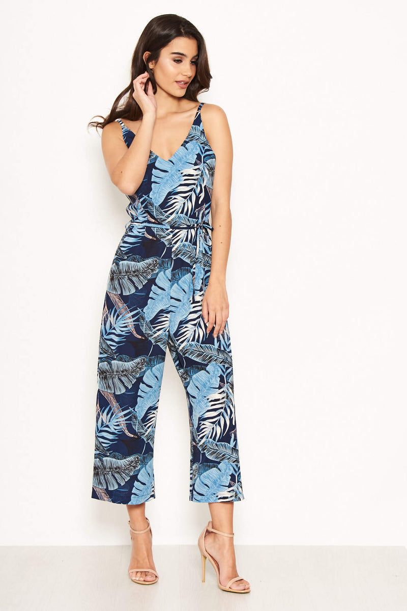 Navy Strappy Tropical Jumpsuit