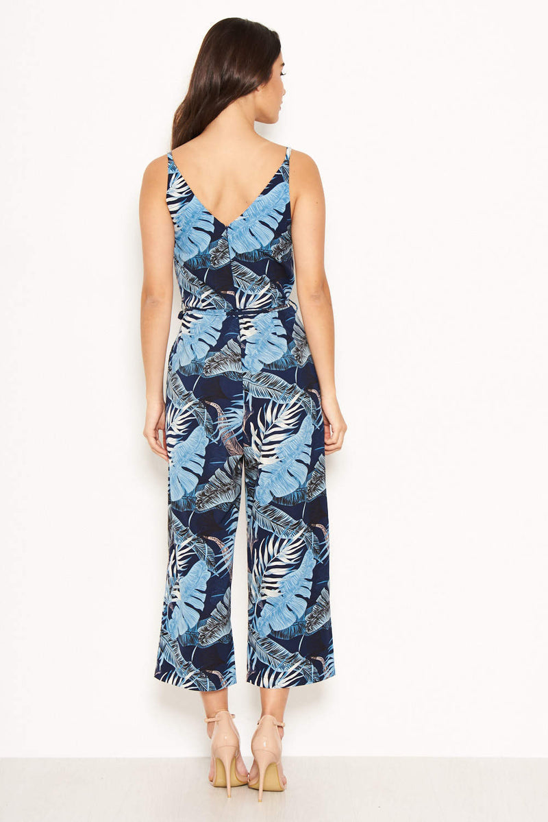 Navy Strappy Tropical Jumpsuit